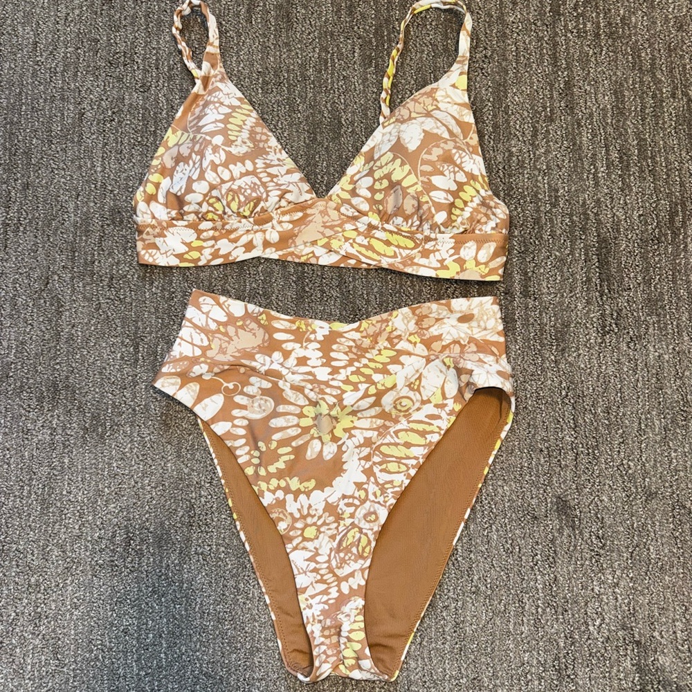 Aerie Brown and White Patterned Bikini